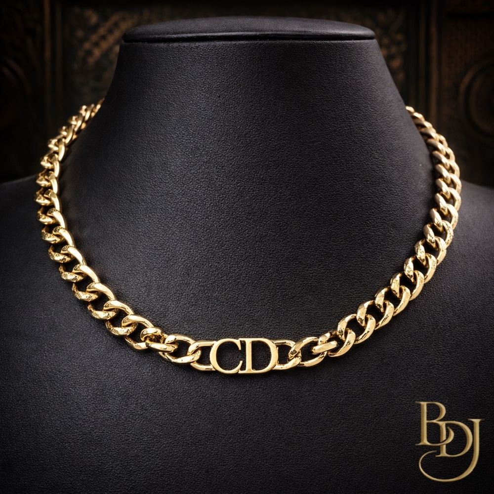 CD Logo Gold Chain Necklace - Women's Designer-Inspired Jewelry